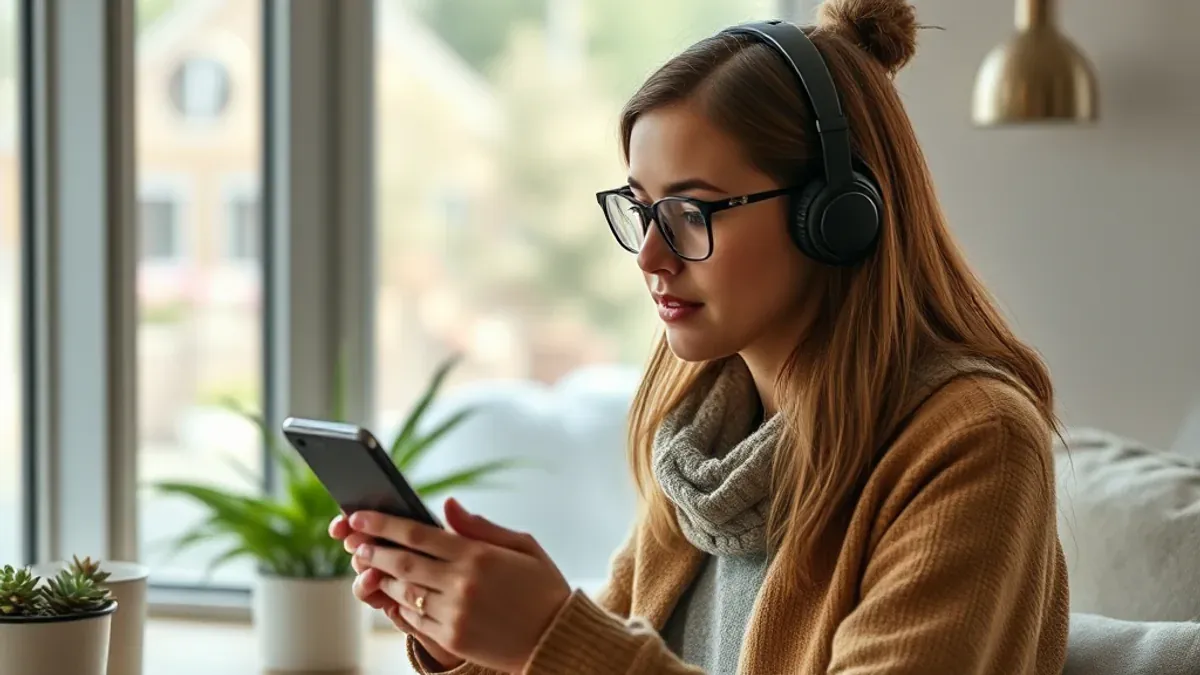 Fotorealistisches Symbolbild: Eine Frau prüft auf dem Smartphone KI-Assistenten für private Alltagsaufgaben.